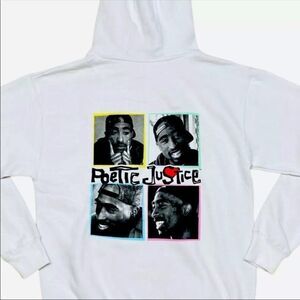 Tupac Poetic Justice Men’s Hoodie White Graphic Logo Sweatshirt‎ Hip Hop NEW